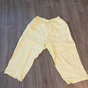 Canary Yellow Flax Capris Pants Elastic Waist